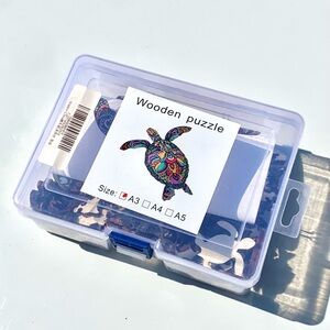 Wooden Turtle Puzzle in Clear Plastic Storage Case - Purple/Multicolor